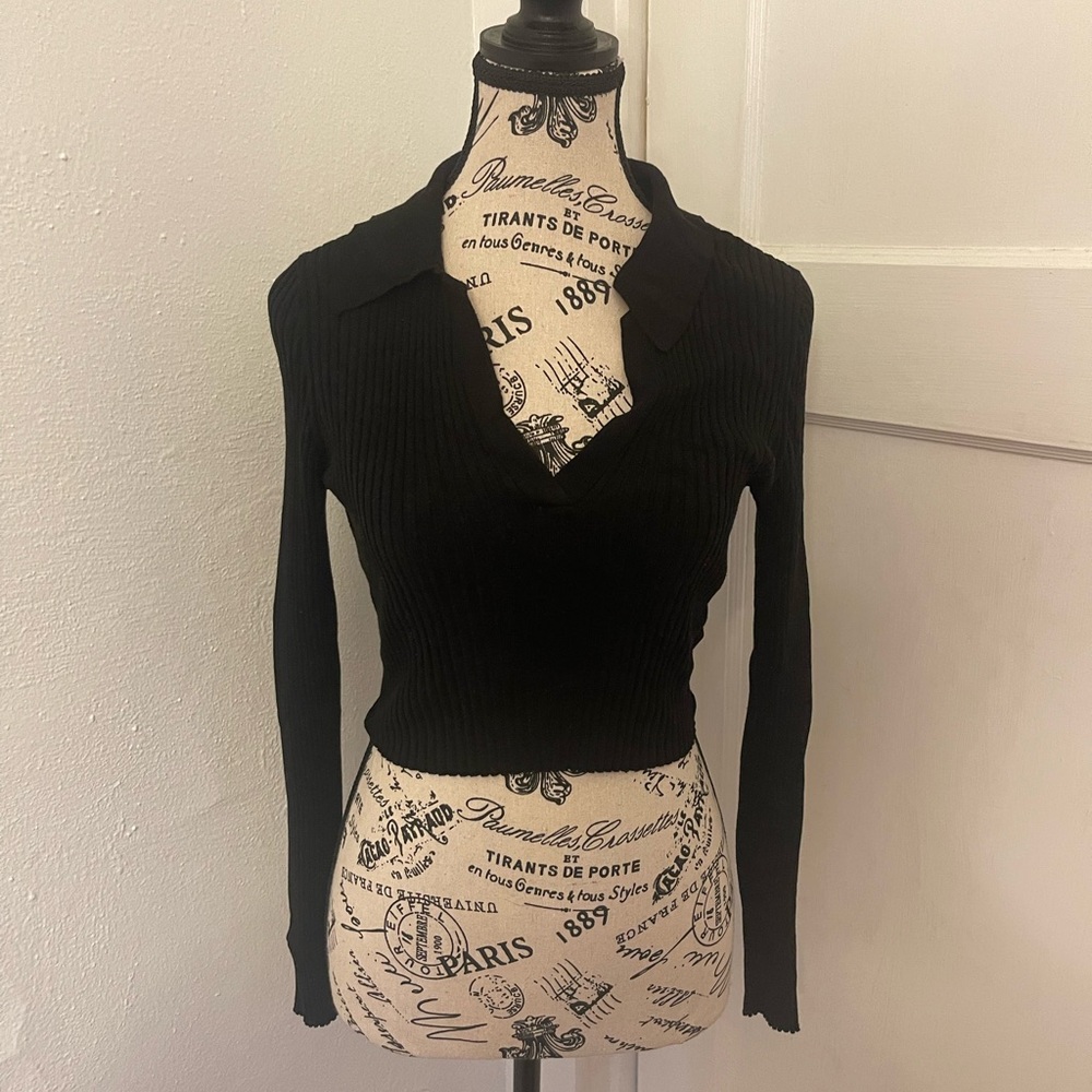 Divided Ling Sleeve Crop Top